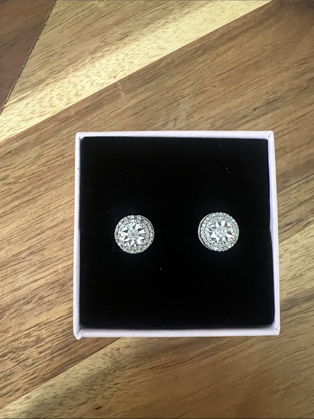Round Crystal Halo Stud Earrings - Silver Tone